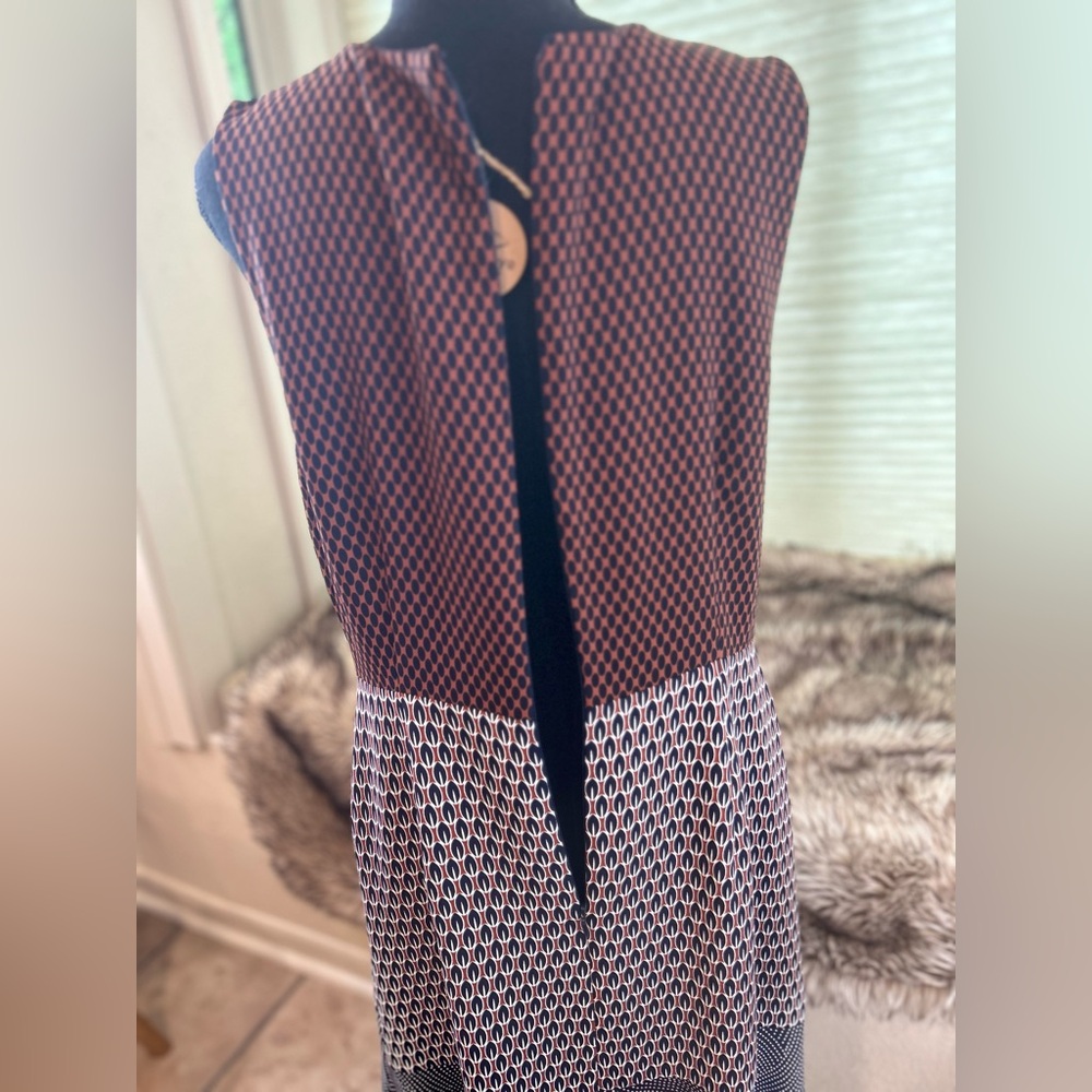 Ann Taylor A Line Dress Navy Rust Cream Print - Picture 5 of 5